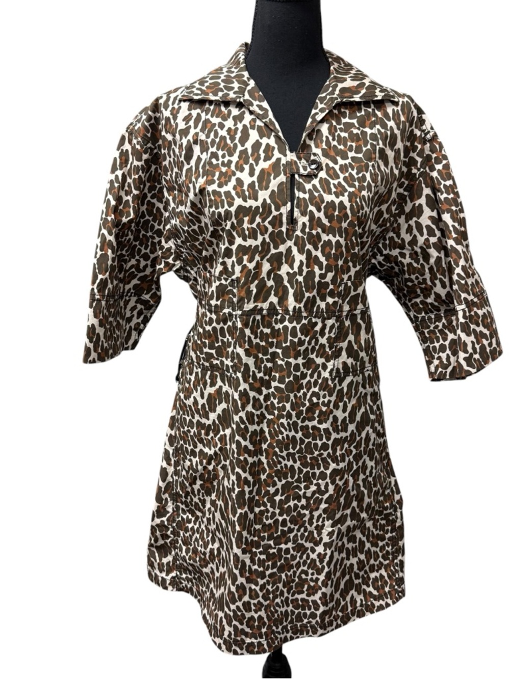 Tory Burch Leopard Print Shirt Dress Belted Cotton Safari Chic Size 8 - Picture 2 of 15